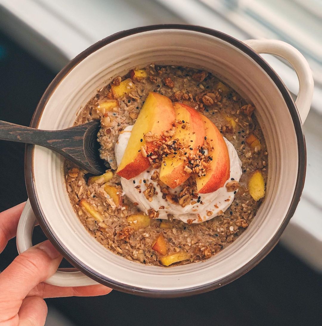Delicious Almond Butter Peach Baked Oats