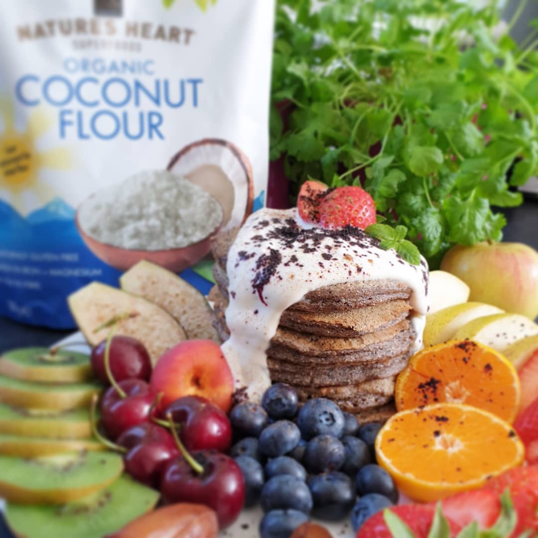 Wholegrain Acai Coconut Pancakes with Maca Latte