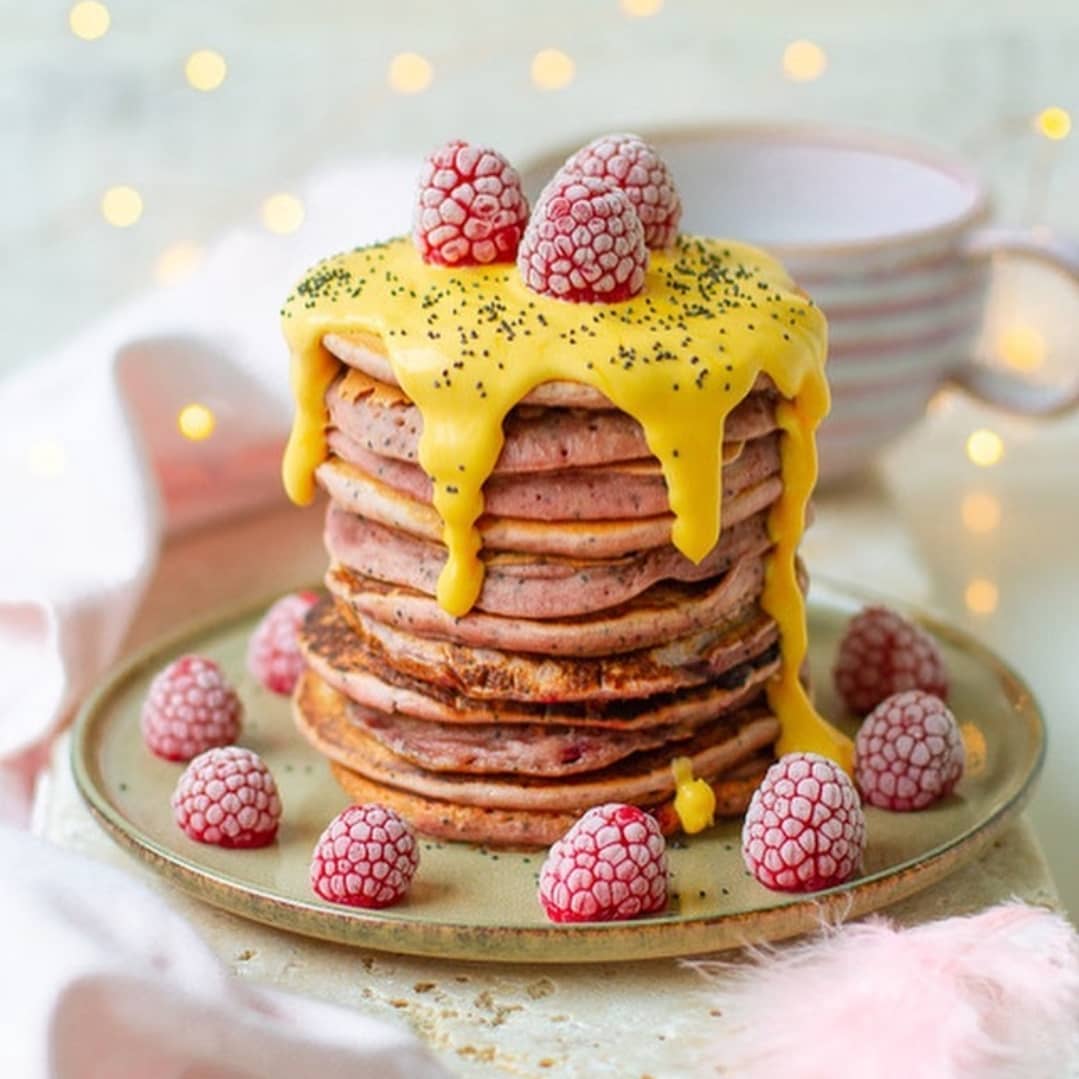 Pink Poppy Seed Pancakes