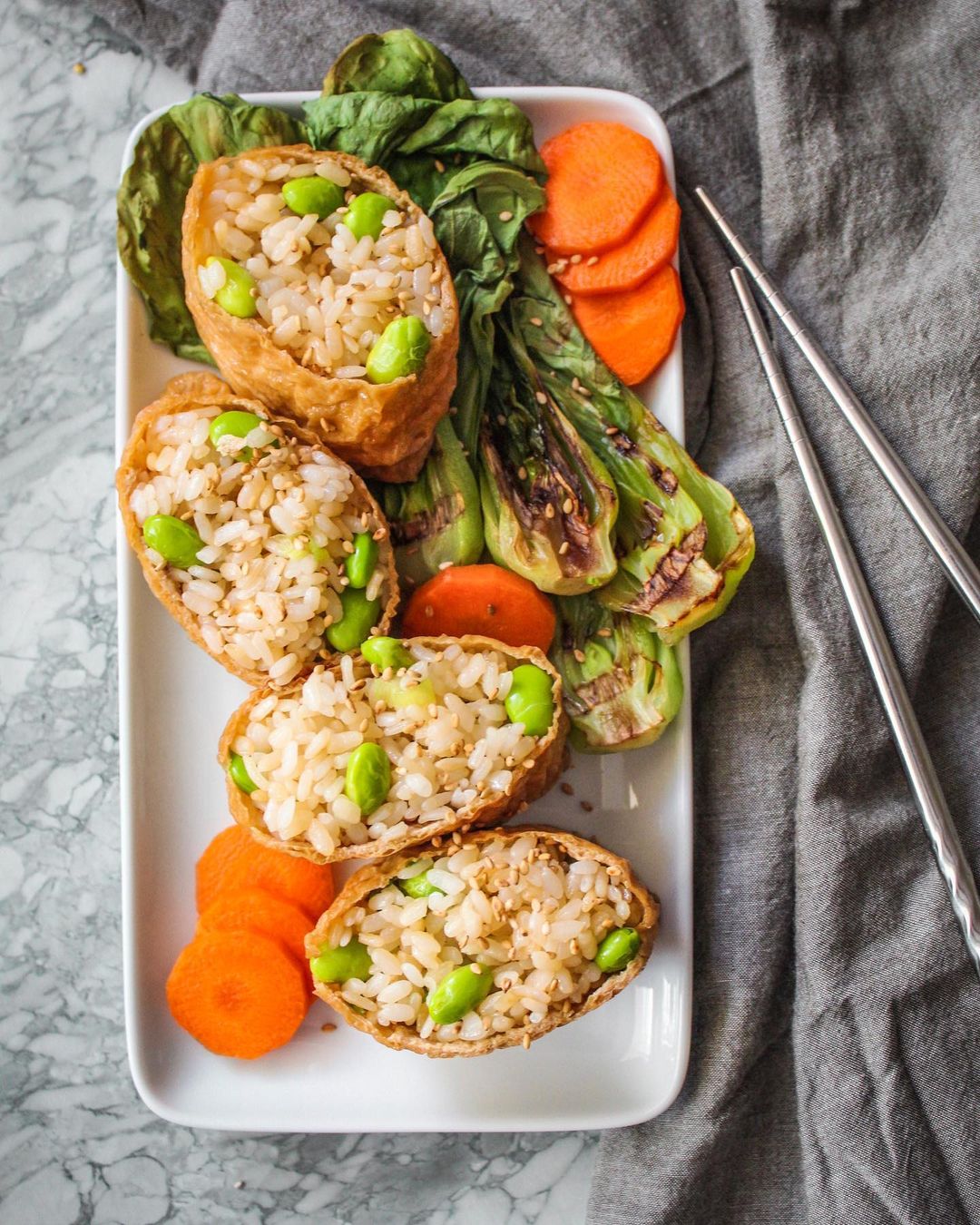 Japanese Inari Sushi with Edamame and Sesame