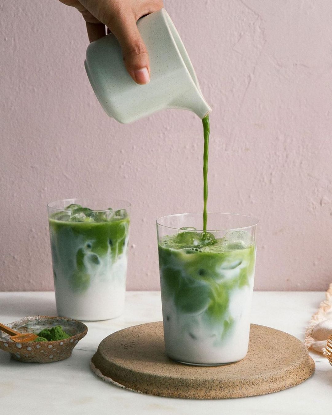Refreshing Iced Matcha Latte Drink