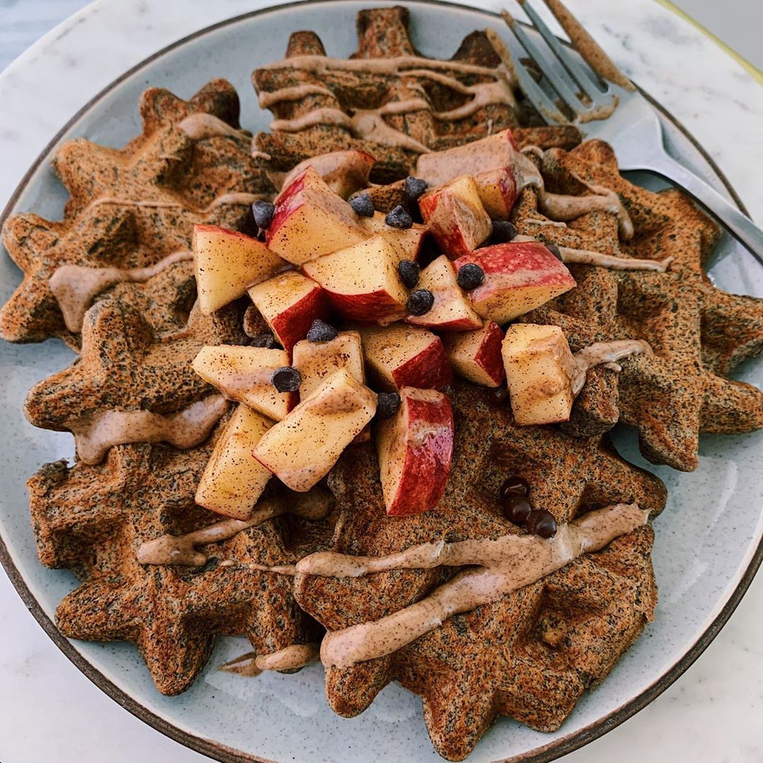 Vegan Waffles with Maple Cinnamon Apples