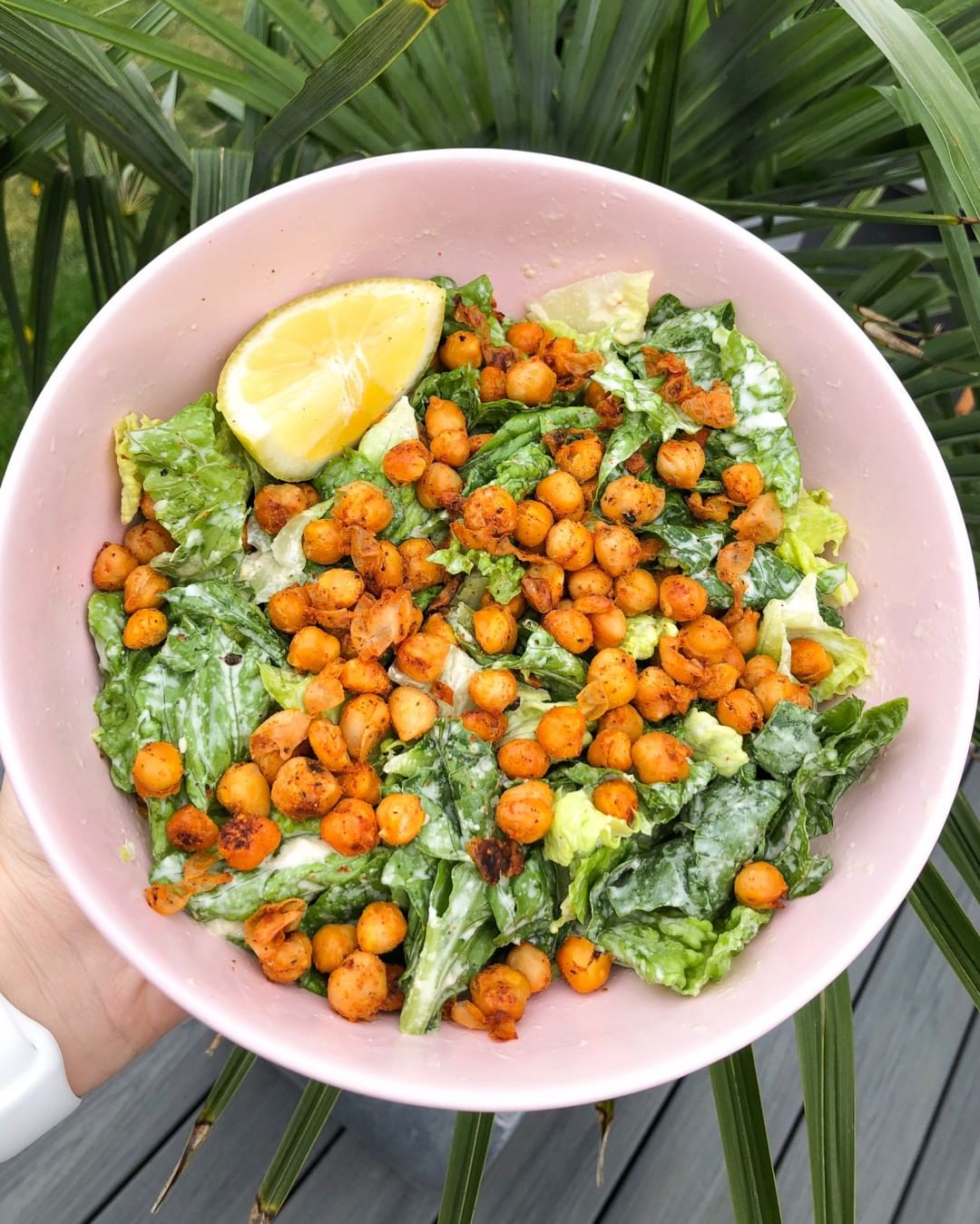 Vegan Caesar Salad with Tahini and Chickpeas