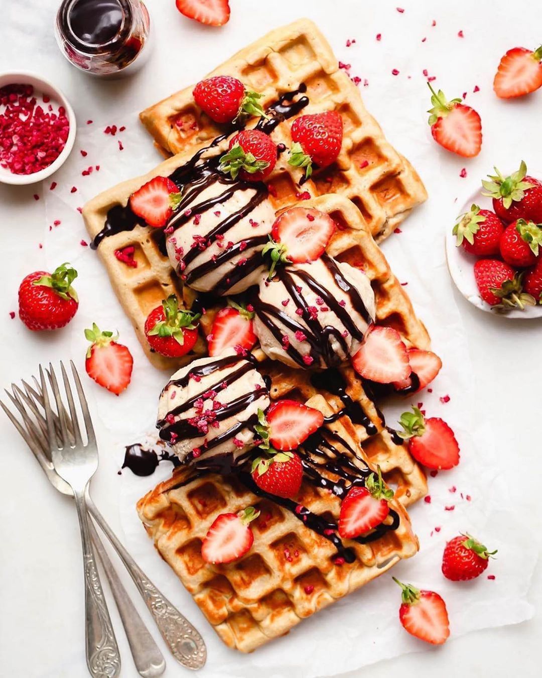 Strawberries and Nice Cream Waffles