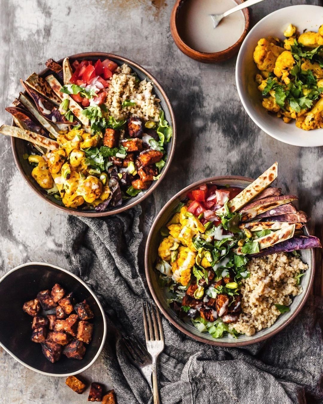 Vegan Quinoa Bowl with Roasted Vegetables and Tahini Dressing