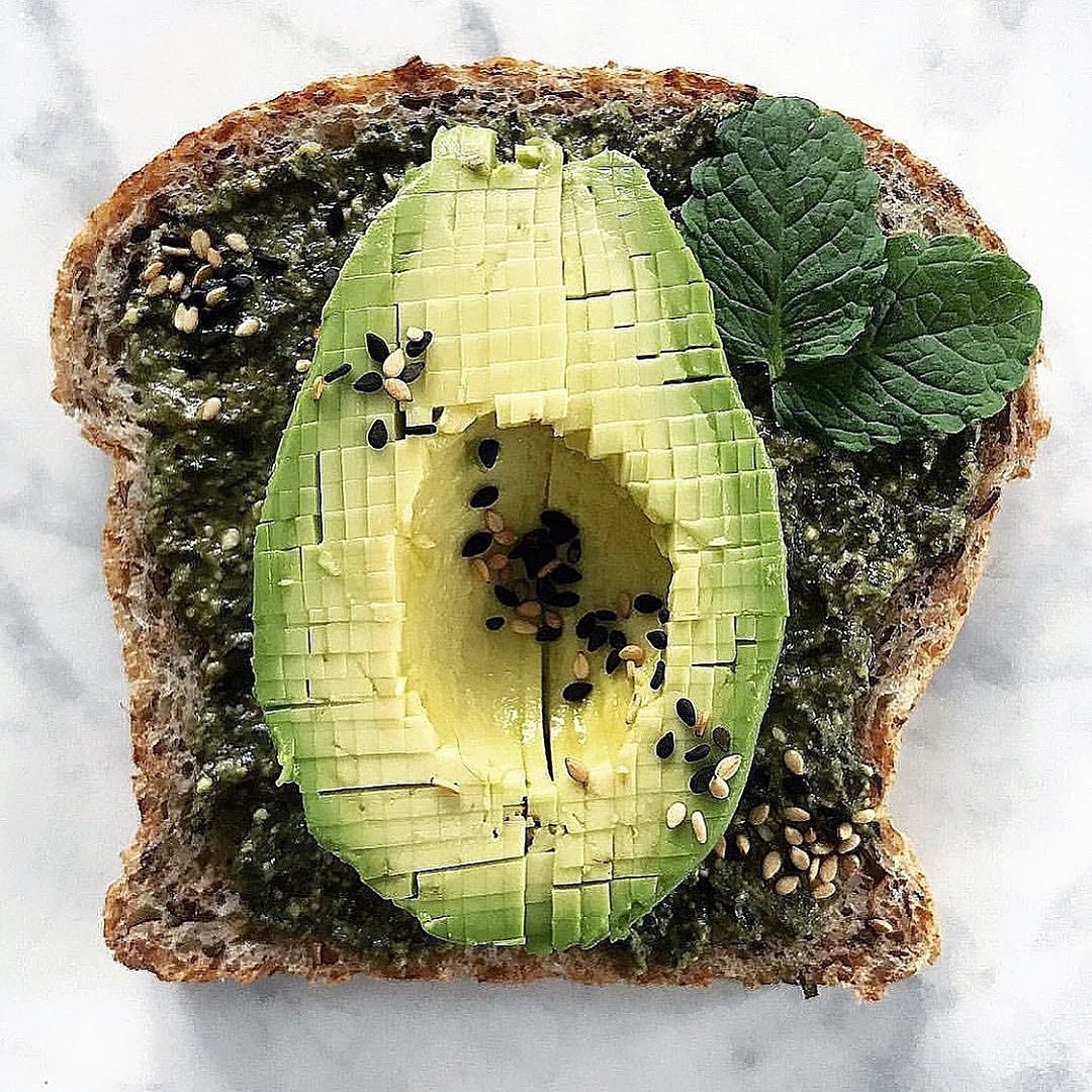 Avocado Pesto Toast with Sesame and Mint