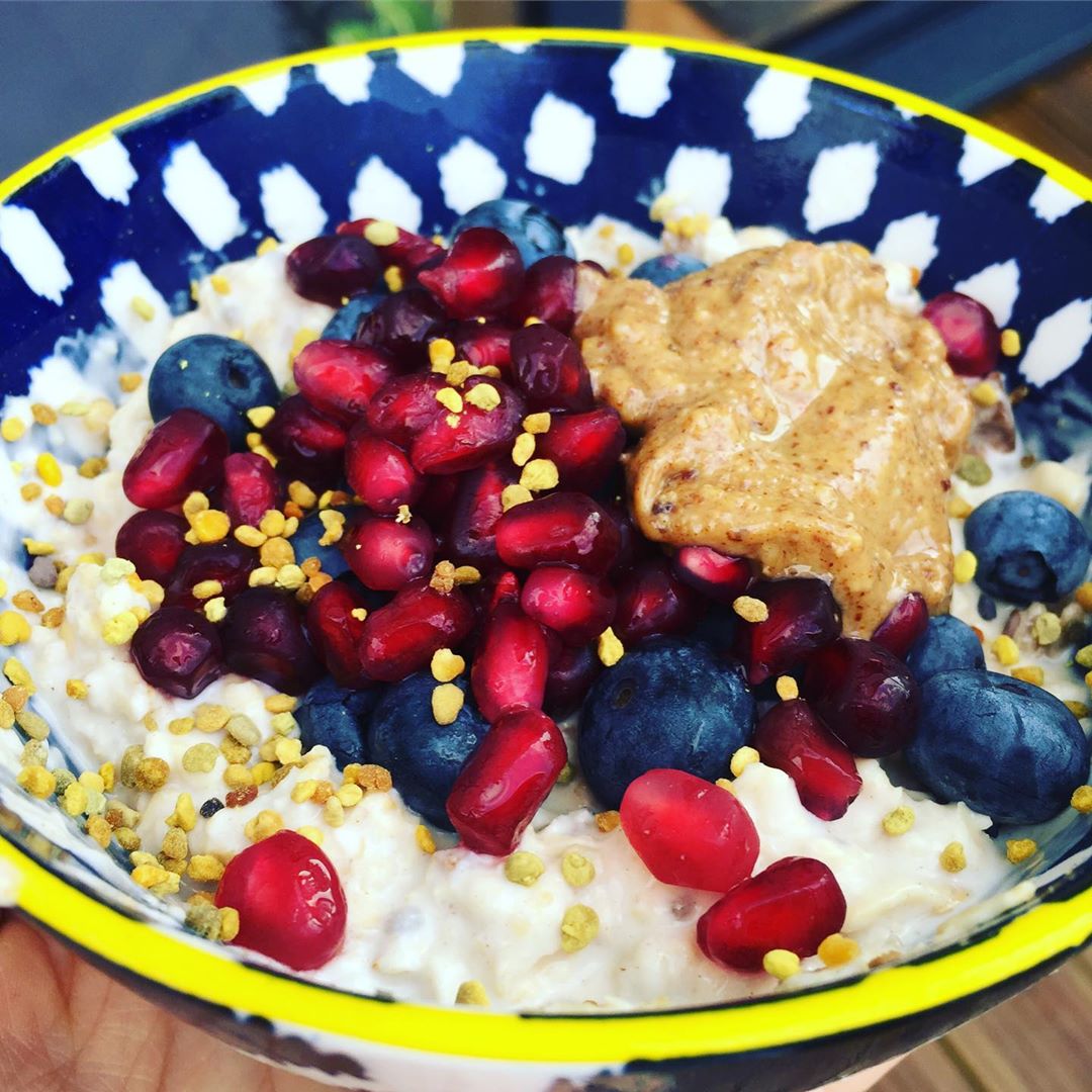 Overnight Bircher Bowl and Hazelnut Iced Matcha