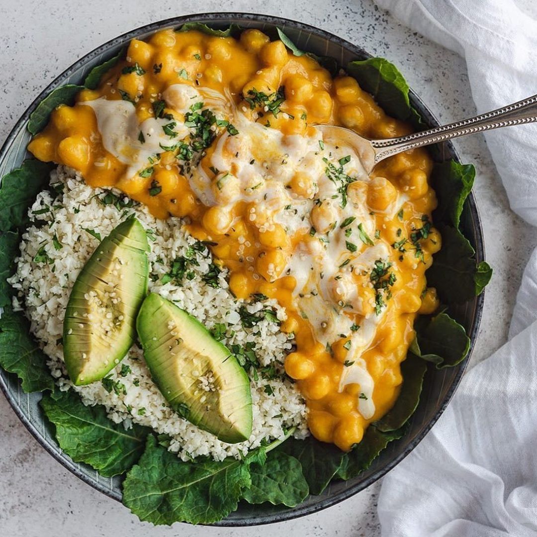 Chickpea Coconut Curry with Cilantro Lime Cauliflower Rice