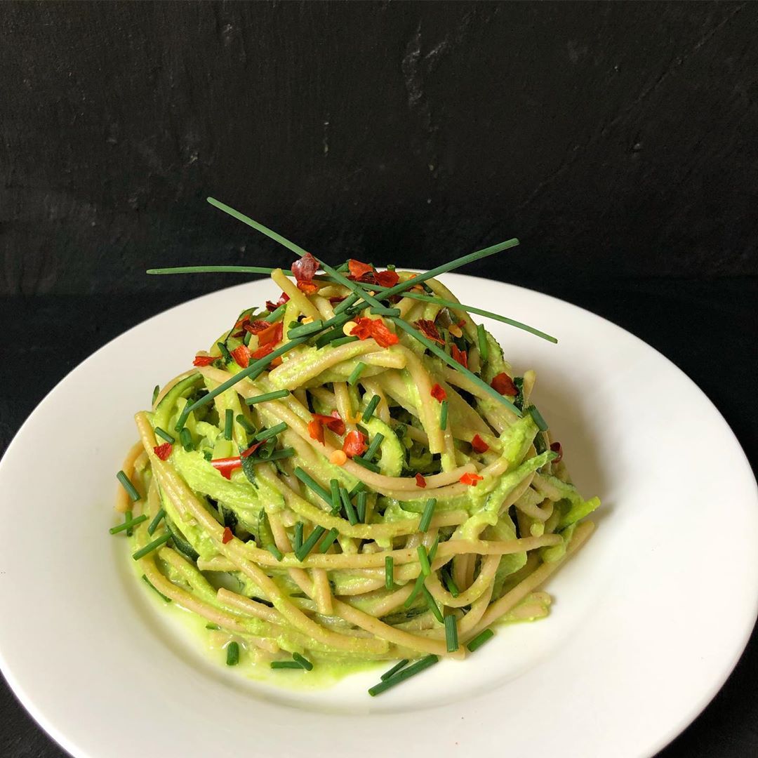 Chive Pesto with Spaghetti and Courgetti