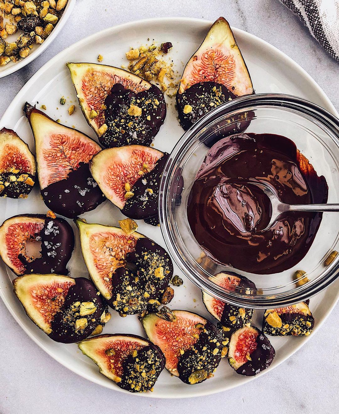 Chocolate-Dipped Fresh Figs with Pistachios and Sea Salt