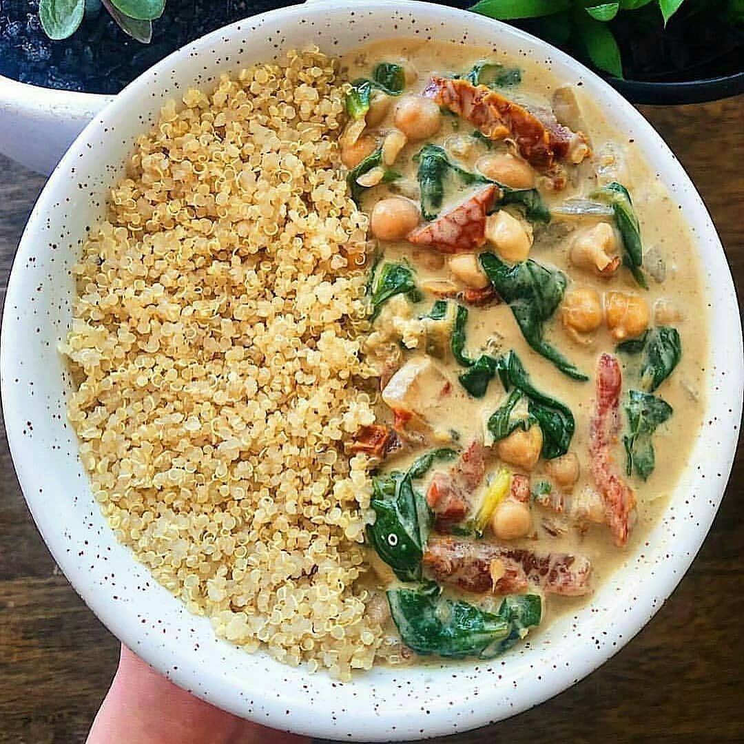 Sun Dried Tomato and Coconut Braised Chickpeas Served with Quinoa