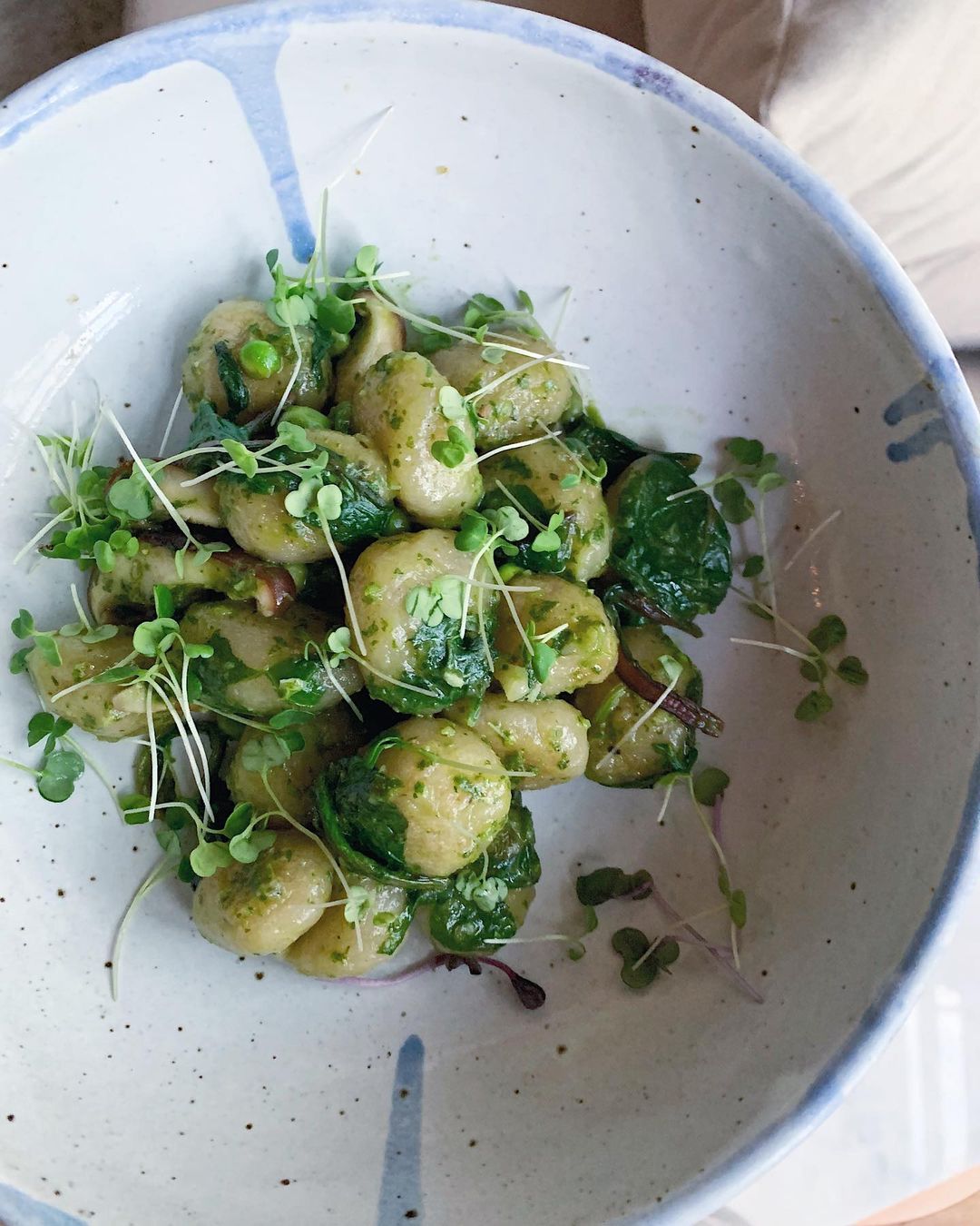 Cauliflower Gnocchi with Super Green Pesto and Mushrooms