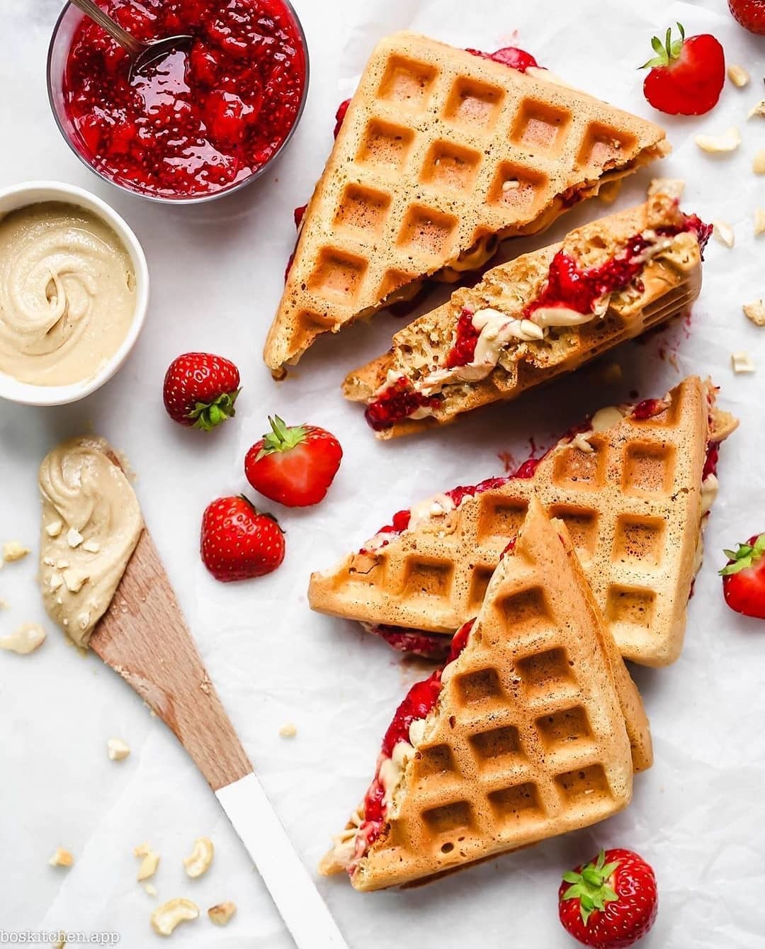 Crispy Waffle Sandwiches with Cashew Butter and Jam