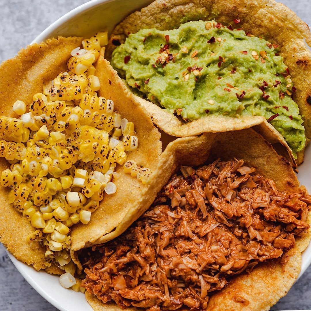BBQ Jackfruit with Corn Tortillas and Guacamole