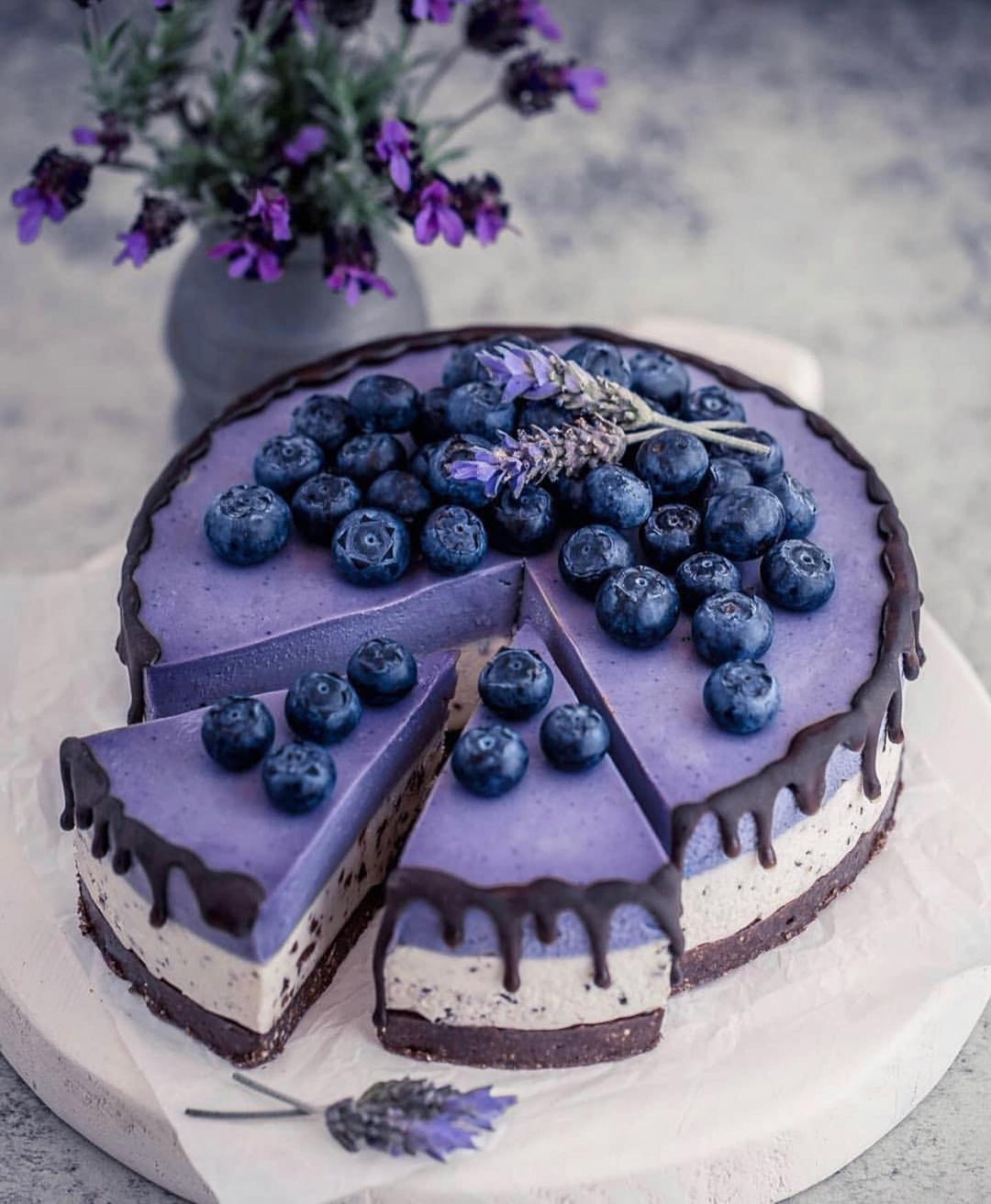 Vegan White Chocolate Cheesecake with Stracciatella and Maqui Berry