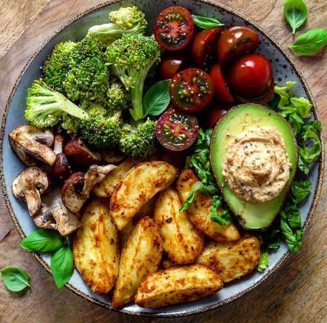 Vegan Buddha Bowl with Vegetables and Hummus