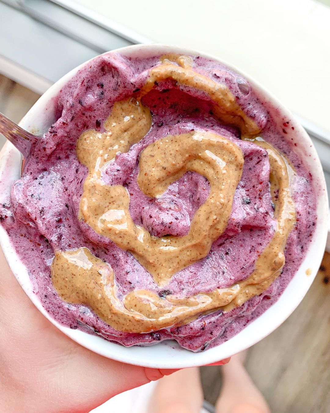 Delicious Blueberry Banana Nicecream with Almond Butter