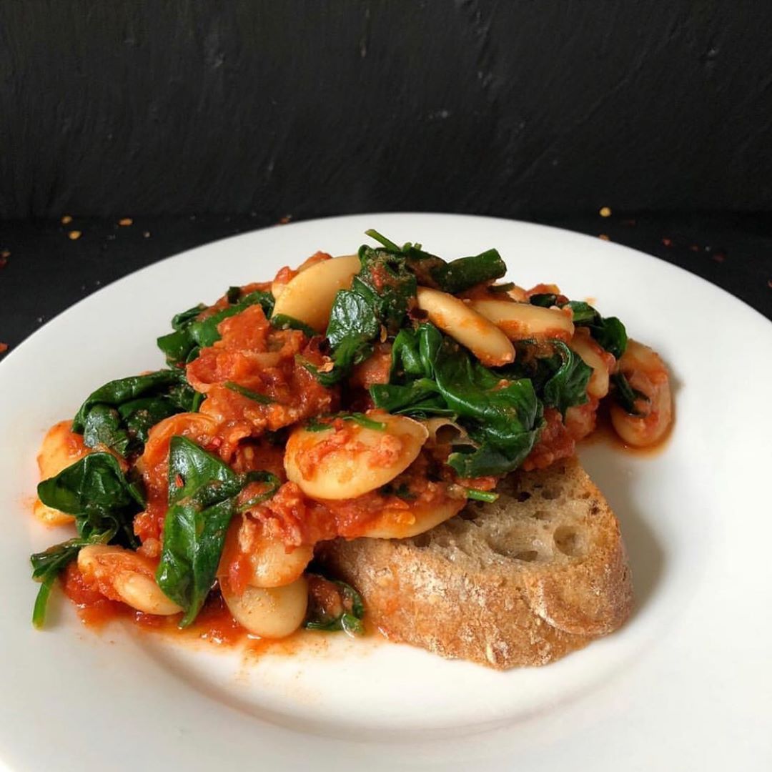 Sourdough with Garlicky Smoky Butter Beans and Spinach