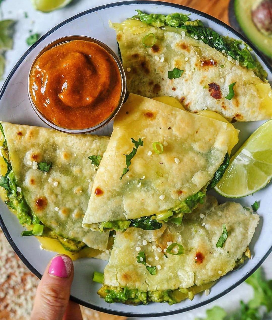 Avocado Spinach and Black Bean Quesadillas
