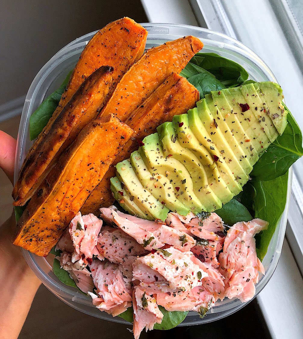 Quick Salmon Avocado Sweet Potato Meal