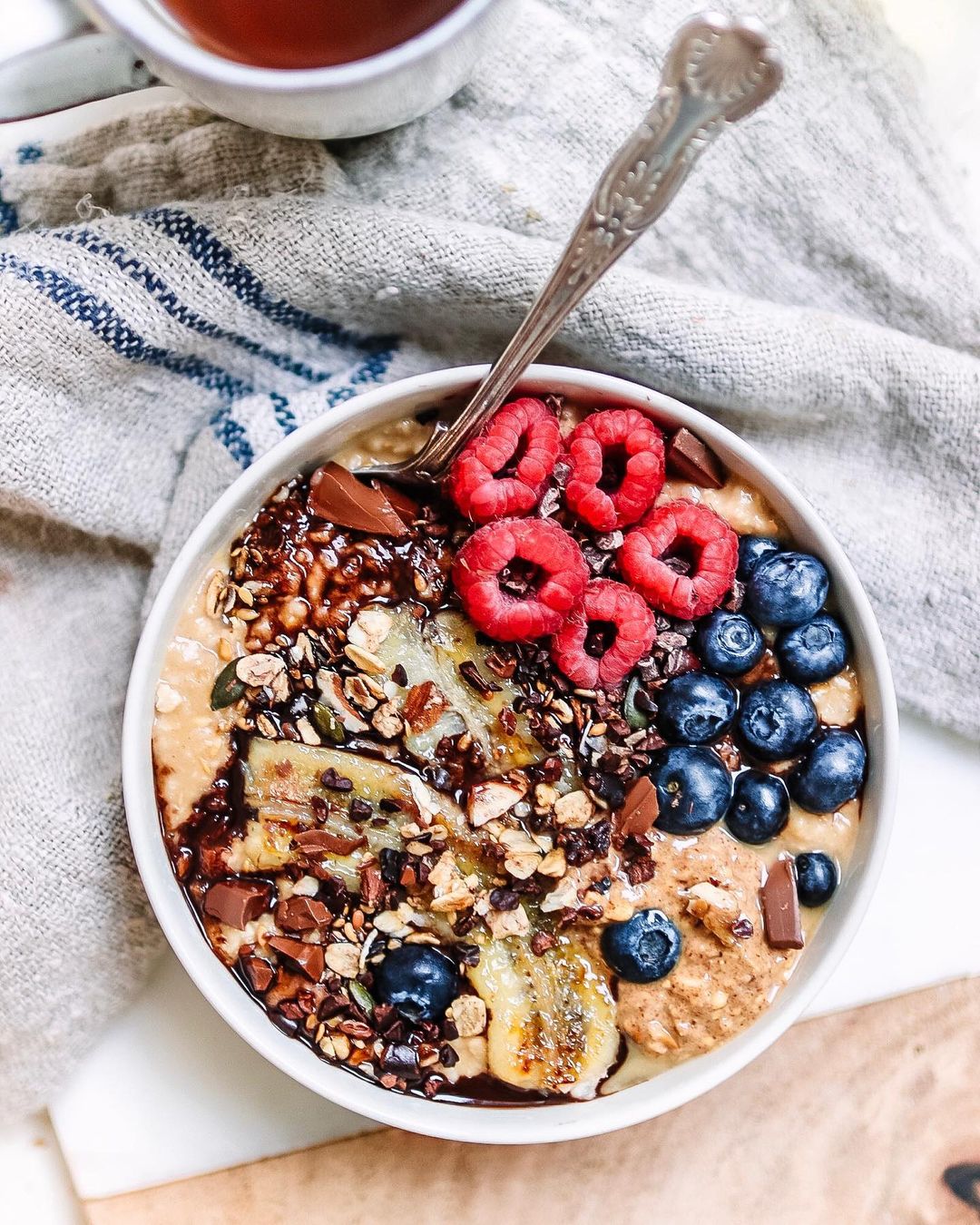 Nutty Peanut Butter Porridge with Blueberries and Bananas