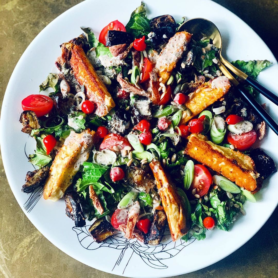 Za'atar Roasted Eggplant and Halloumi Salad