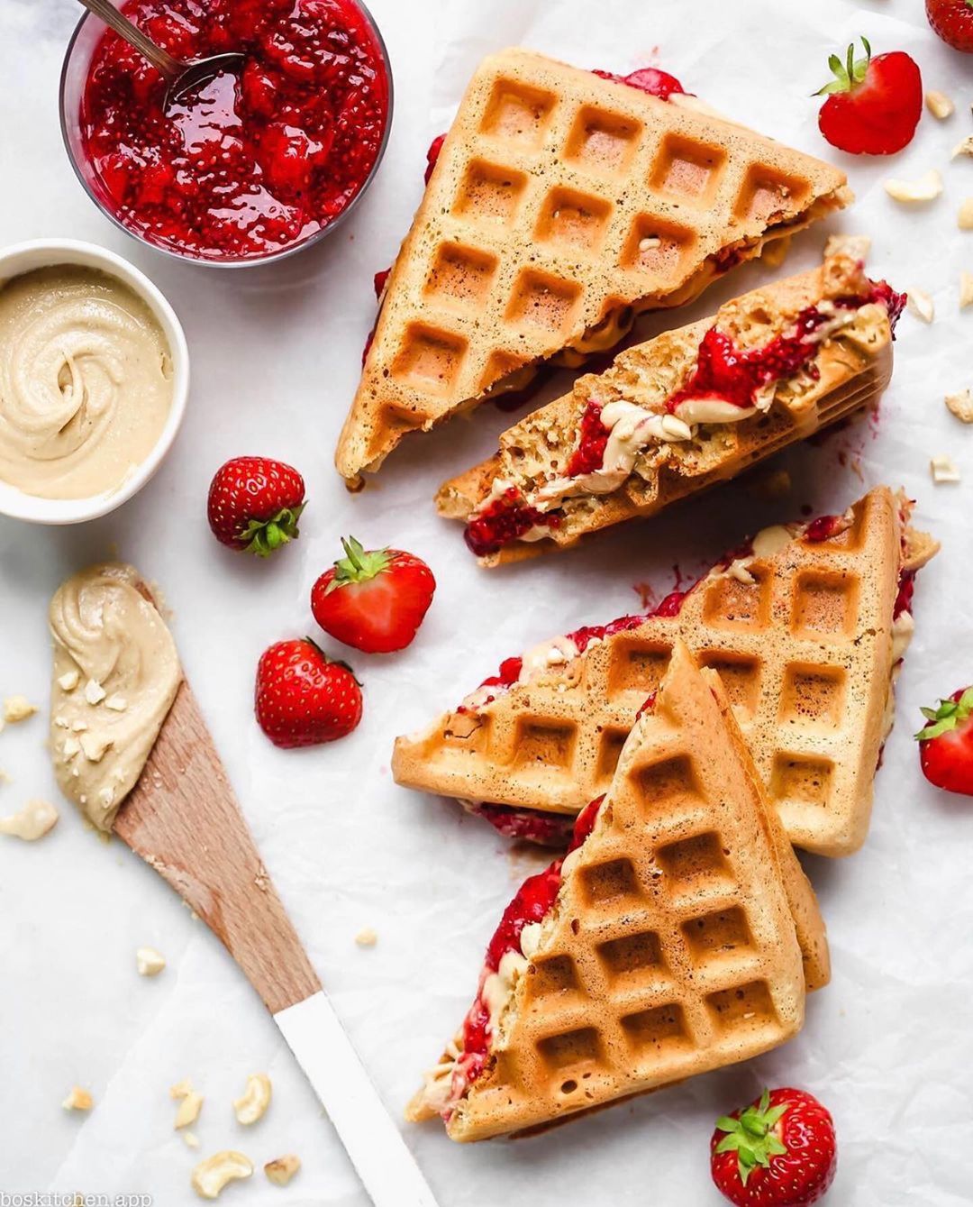 Vegan Waffle Sandwiches with Cashew Butter and Strawberry Jam
