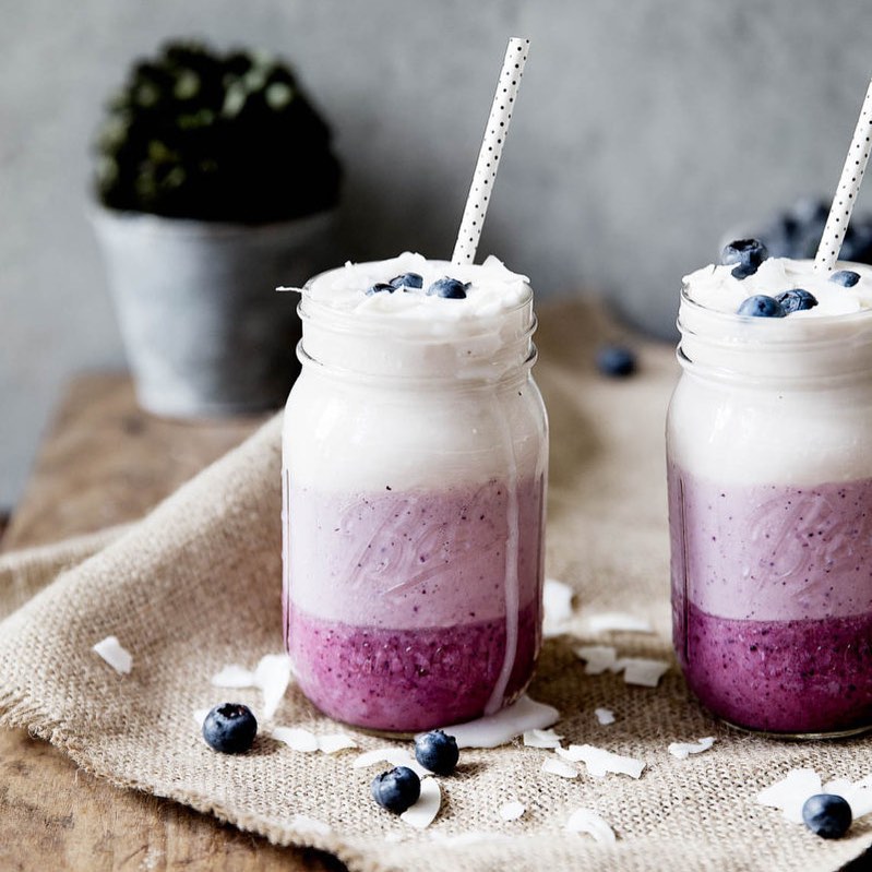 Layered Blueberry Banana Coconut Smoothie
