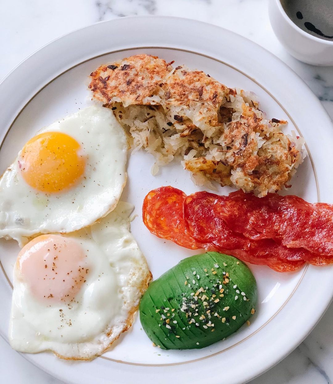 Crispy Potato Hash with Fried Eggs and Avocado