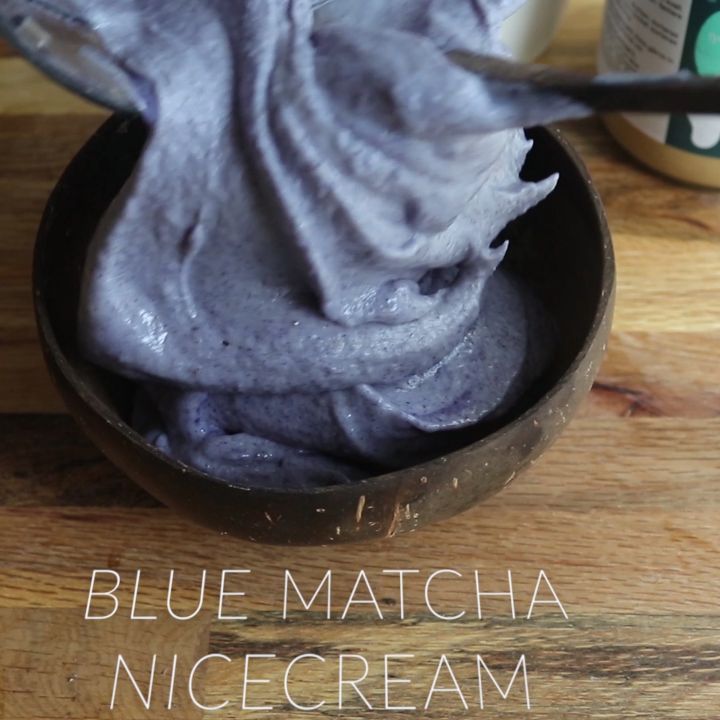 Blue Matcha Nicecream Made from Frozen Bananas