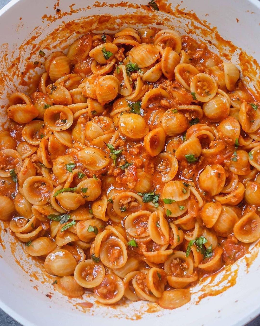 Orecchiette with Tomato Meat Sauce