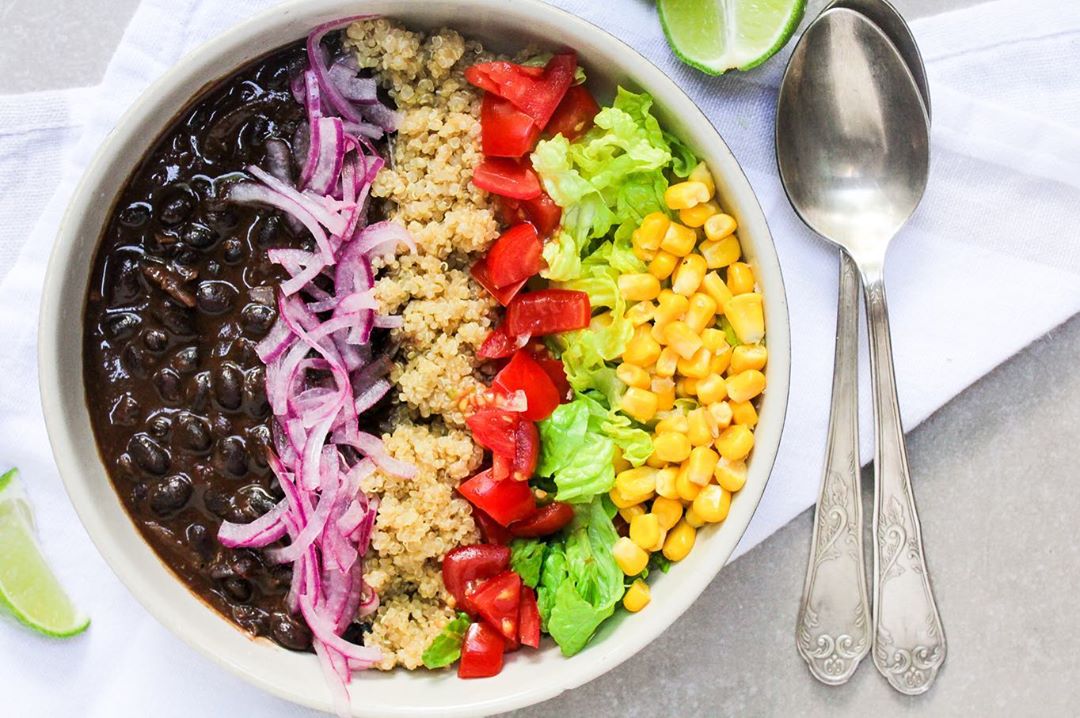 A Spicy Black Bean Buddha Bowl with a Creamy Cashew Cheese Dressing