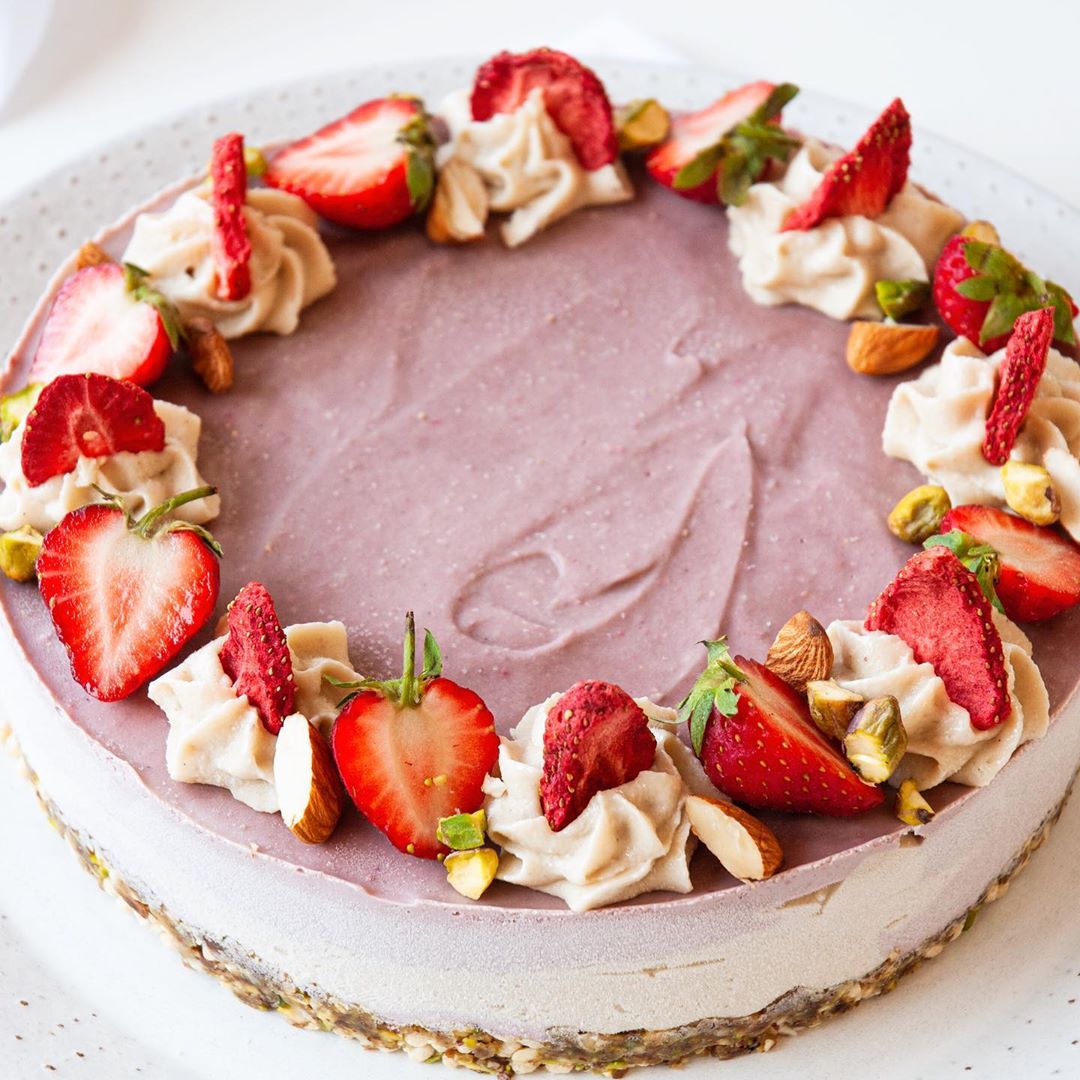 Two-Tone Raw Vegan Strawberry Cheesecake