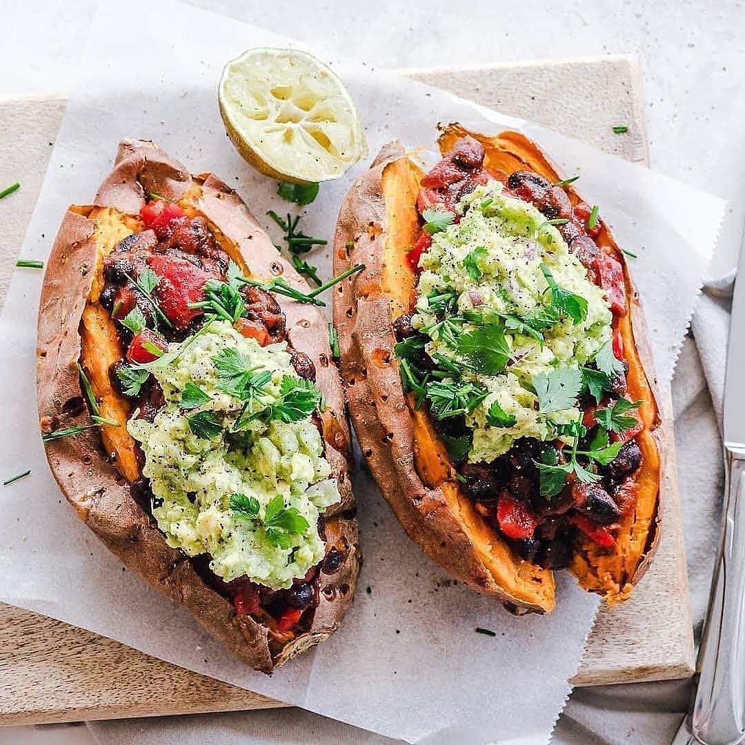 Stuffed Sweet Potatoes with Beans and Guacamole