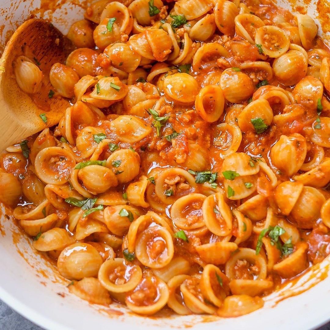 Orecchiette with Tomato Meat Sauce