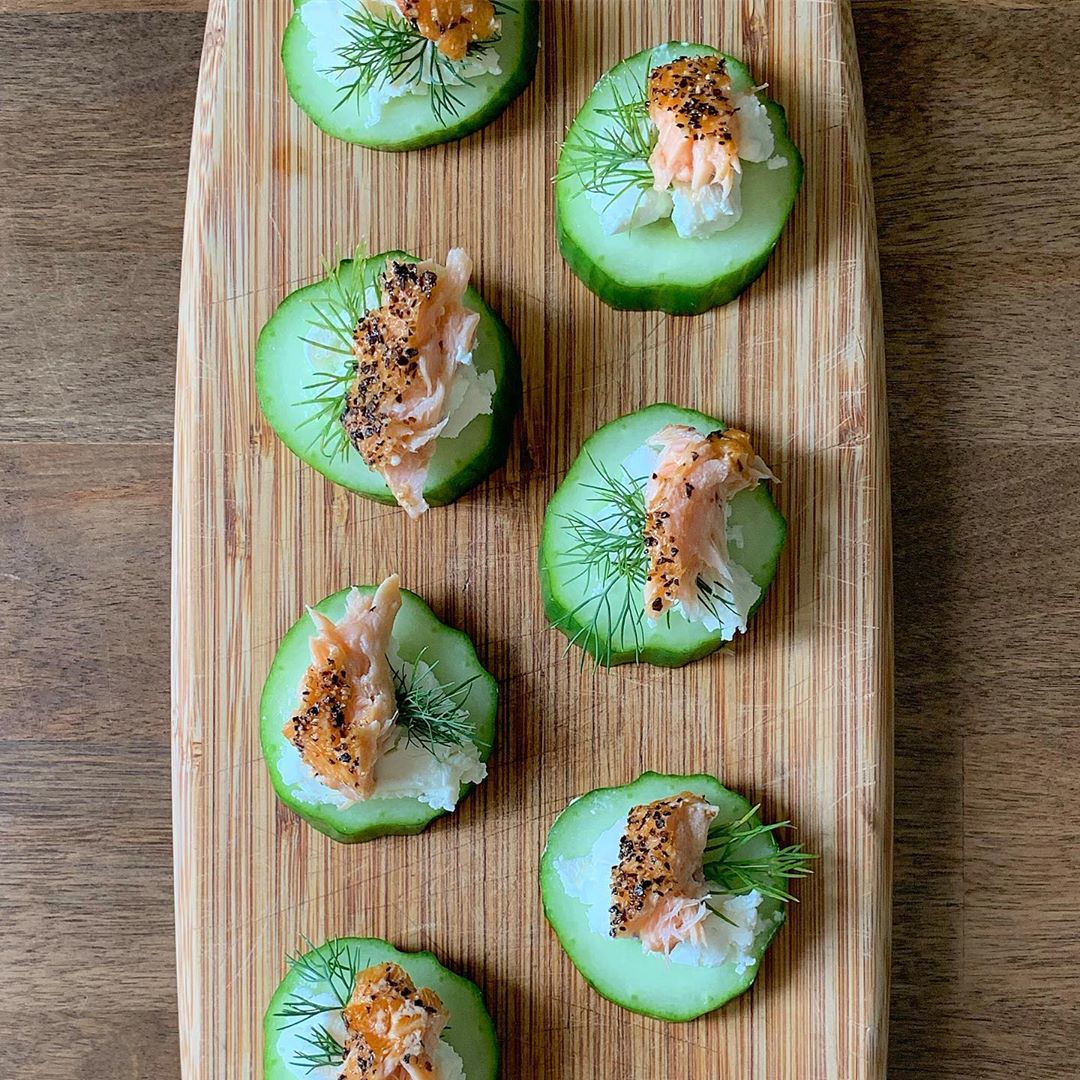 Low-Carb High-Protein Cucumber Salmon Bites