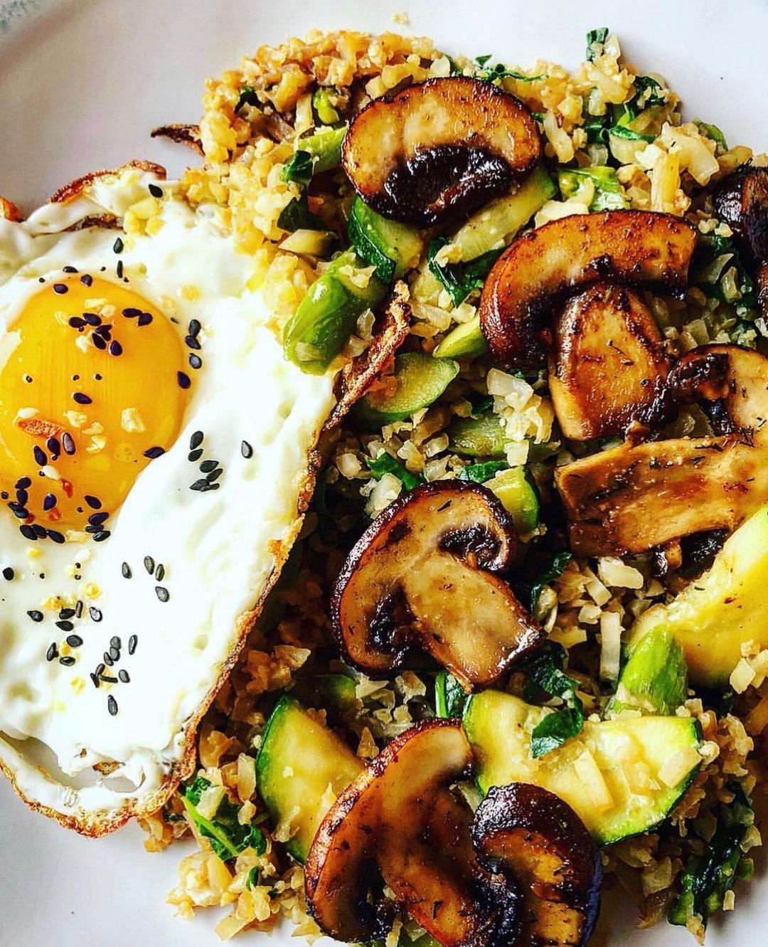 Sautéed Vegetables with Cauliflower Rice and Fried Egg