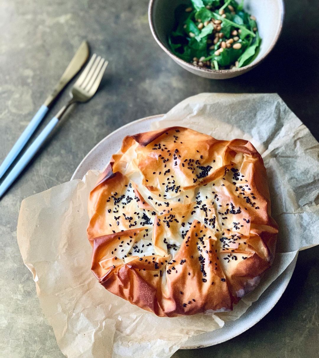Creamy Cashew Butternut Spinach Phyllo Pie