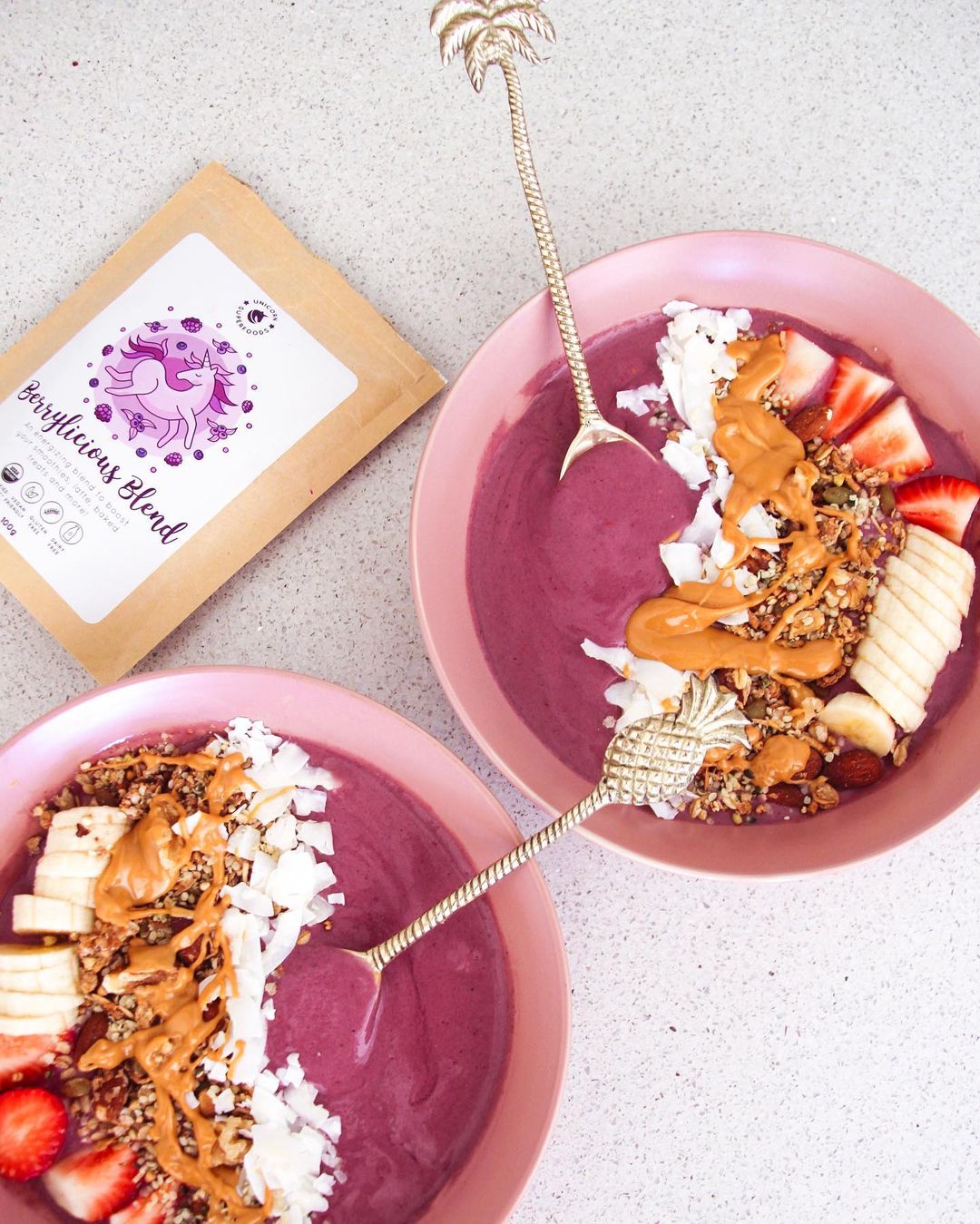 Berrylicious Smoothie Bowls with Pineapple Spoons