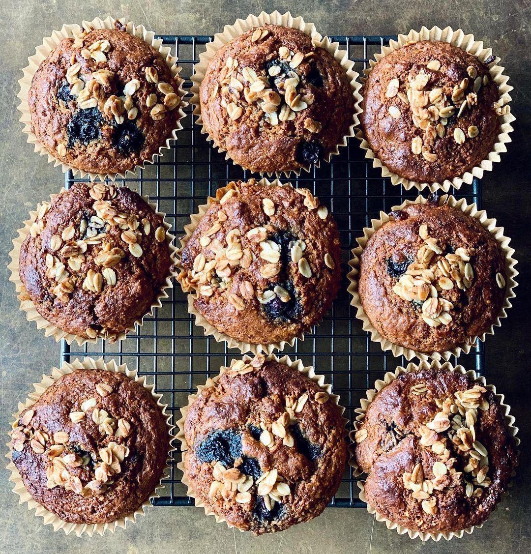 Turmeric Blueberry Spelt Muffins with Granola Crumble