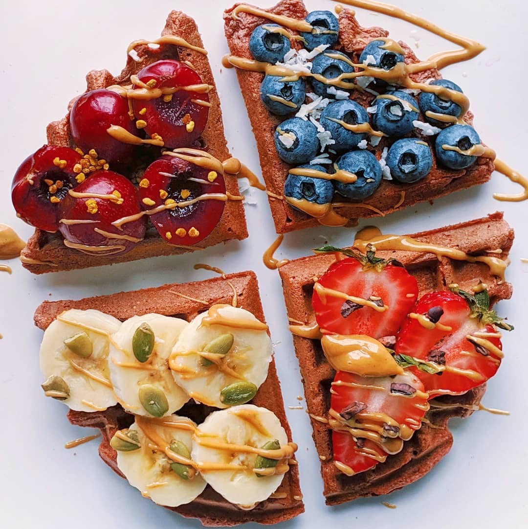 Vegan Beet Waffles with Oats and Fruits