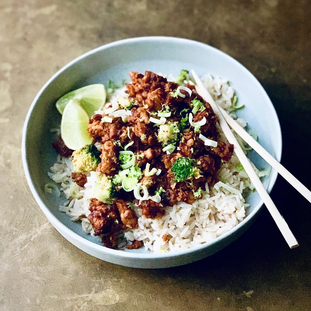 Sticky Orange and Ginger Glazed Tempeh with Coconut Lime Rice