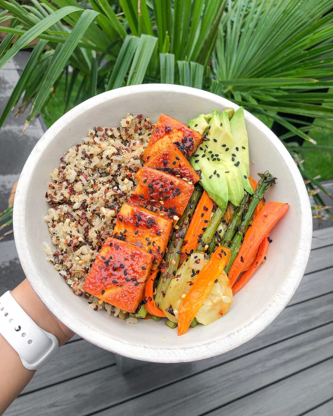 BBQ Tofu Bowl with Vegetables and Quinoa