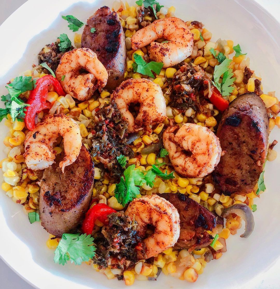 Corn and Cauliflower Rice Paella Style Dish