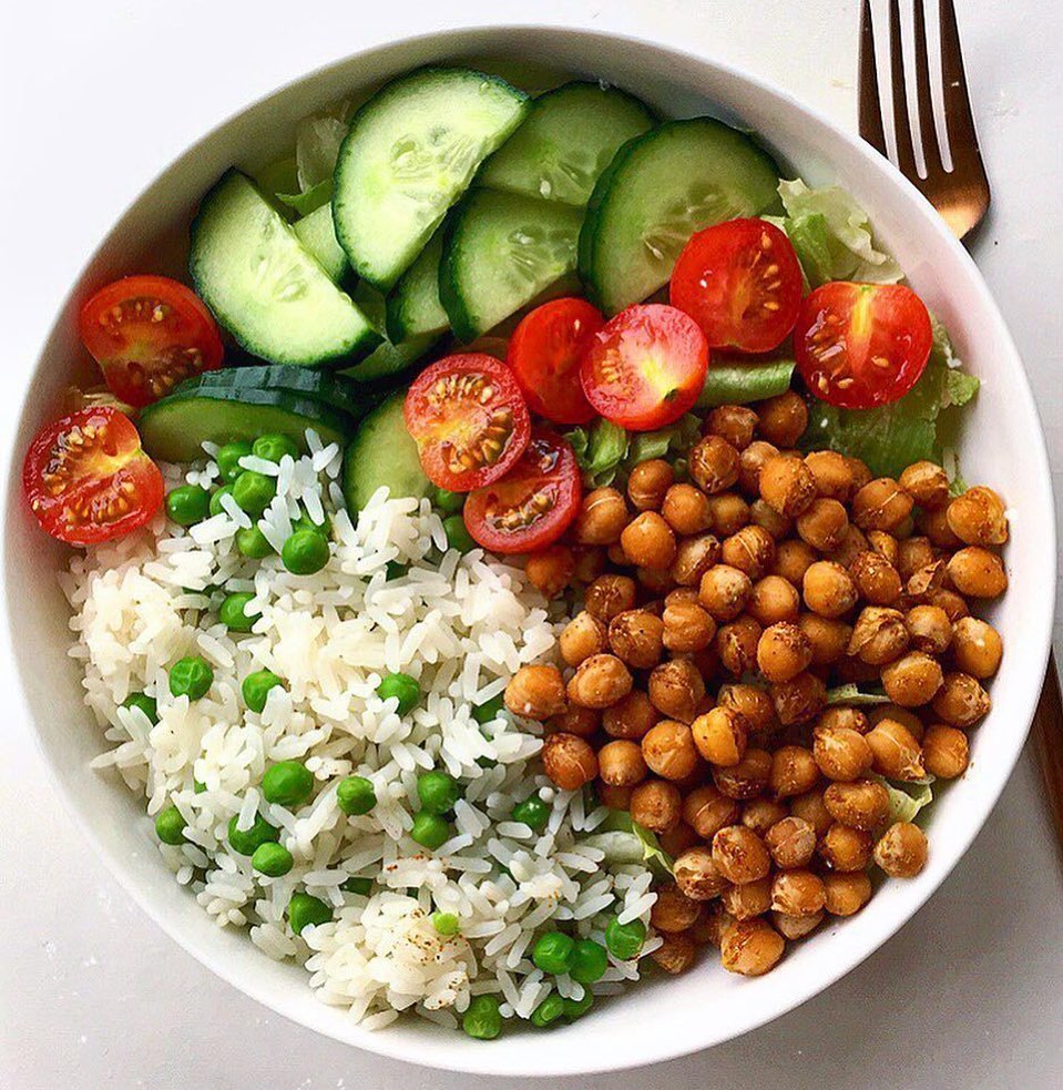 Rice, Peas, Crispy Baked Curried Chickpeas