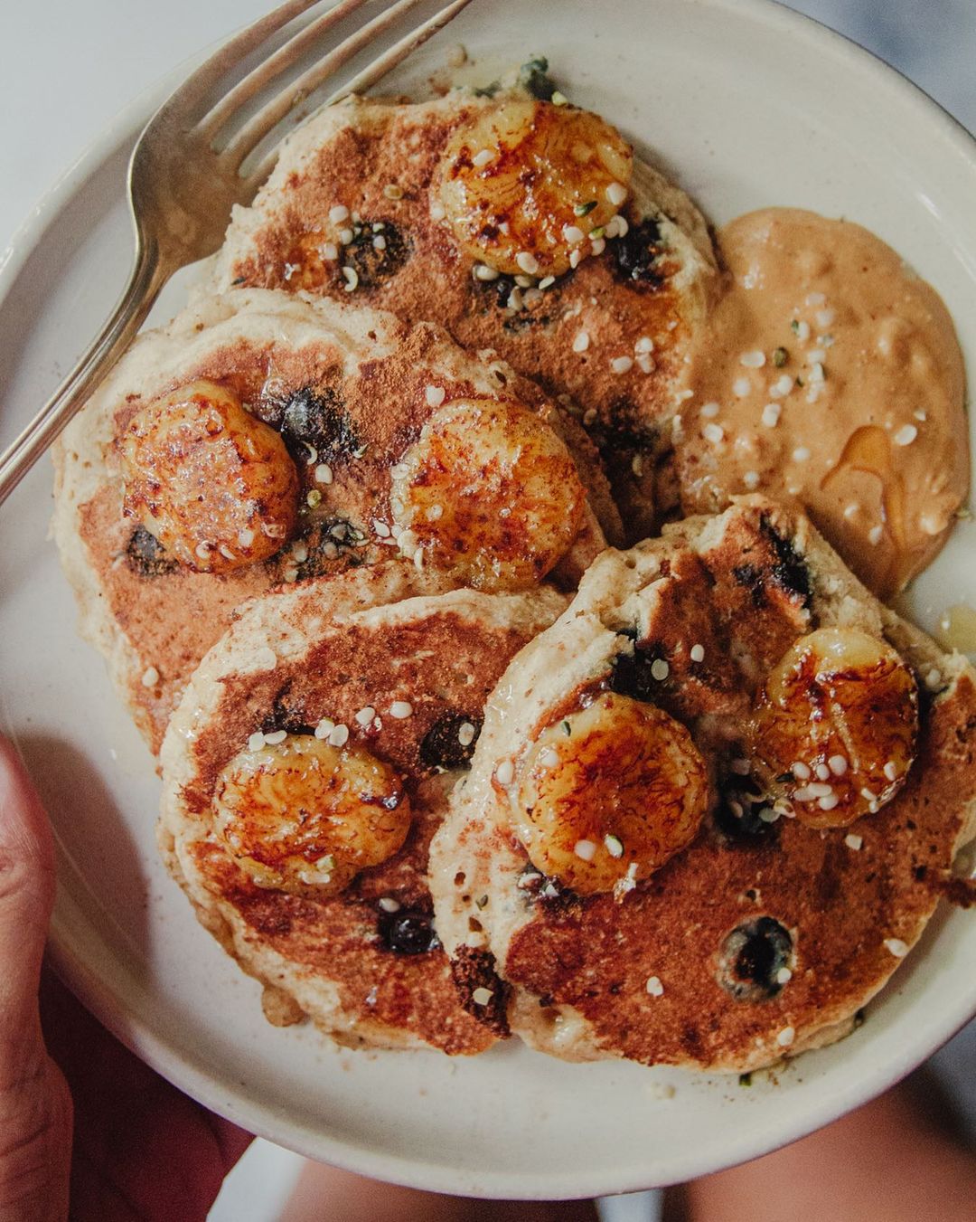 Banana Blueberry Pancakes with Caramelized Bananas