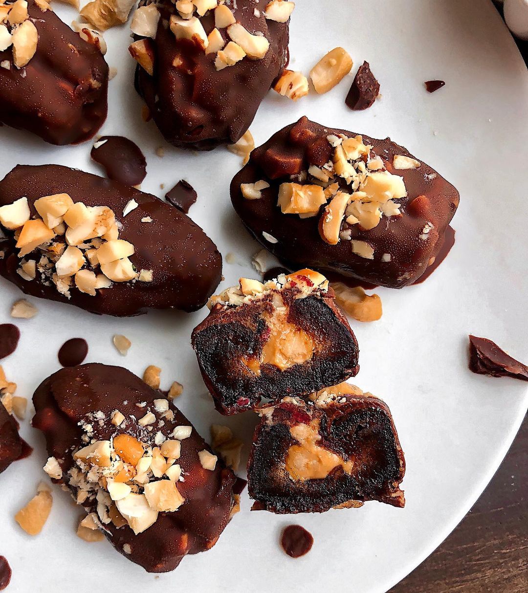 Snickers Stuffed Dates with Cashew Butter and Chocolate