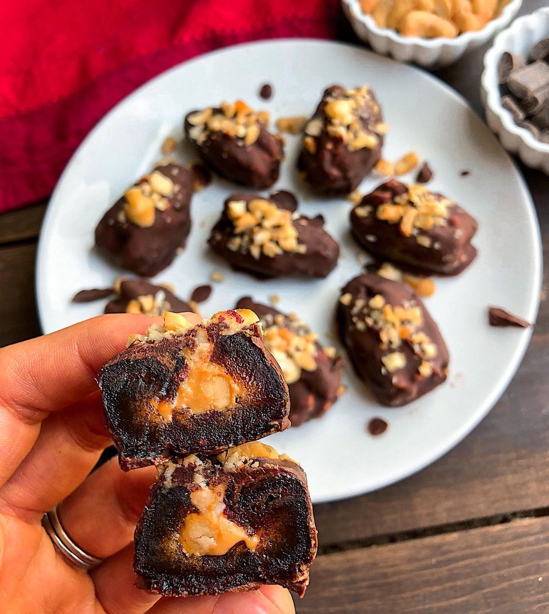 Snickers Stuffed Dates with Cashew Butter and Chocolate