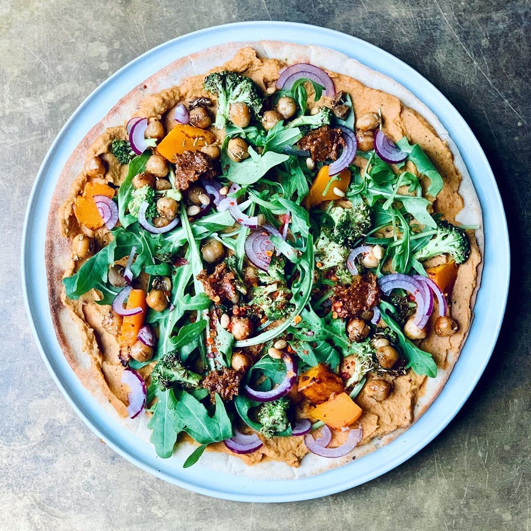 Butternut Sun-Dried Tomato Hummus Veggie Pizza
