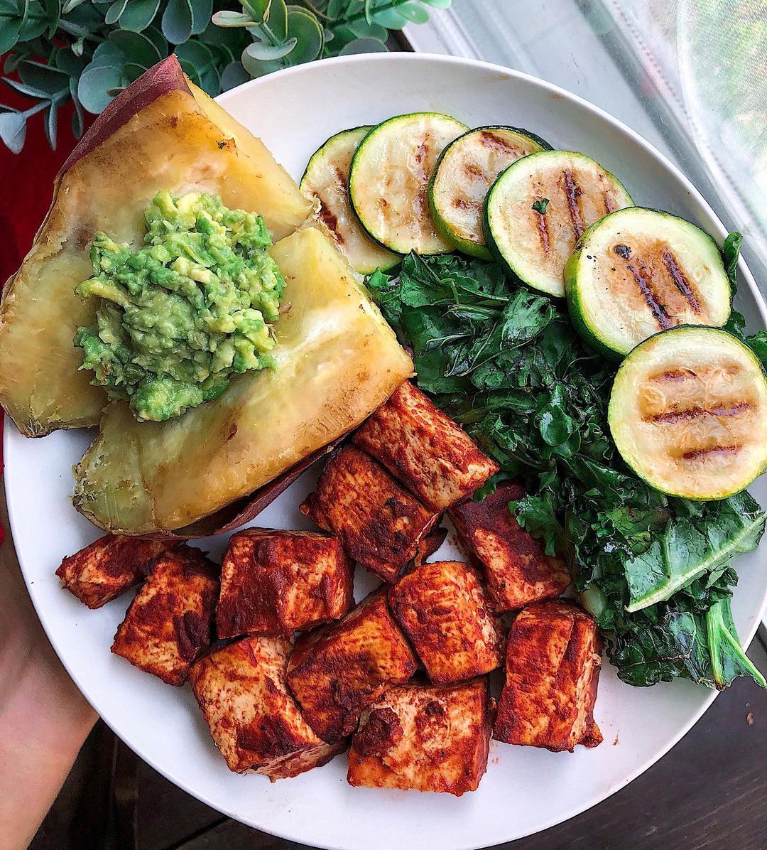 Baked BBQ Tofu with Avocado and Sweet Potato